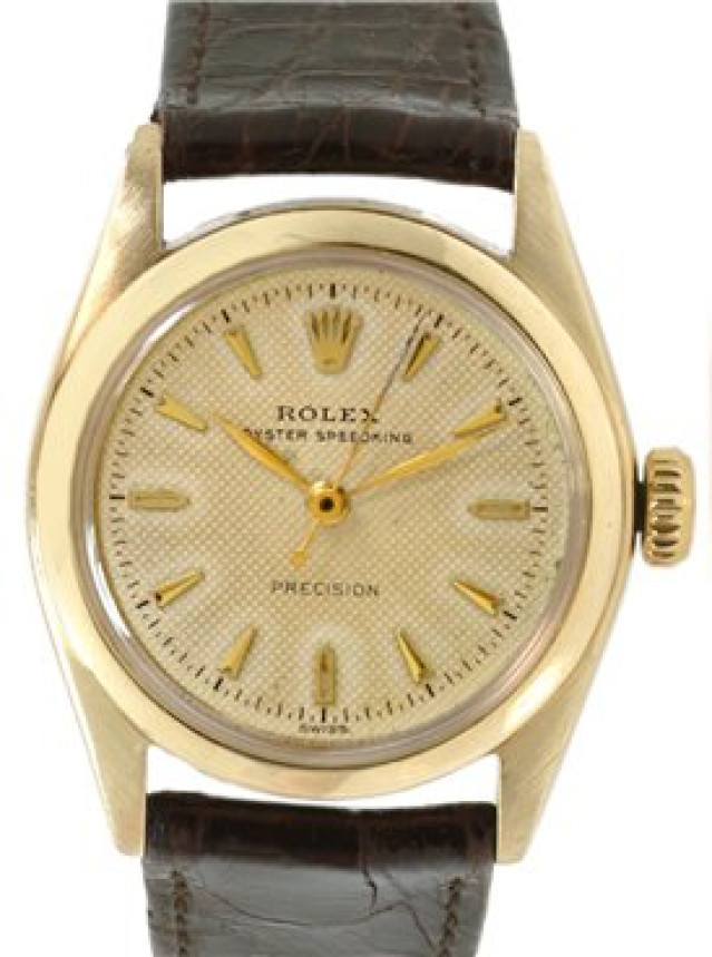 Rolex 6020 Yellow Gold on Strap Champagne with Gold Index